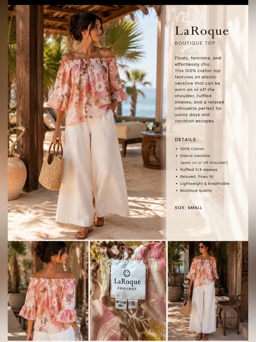 LaRoque Pink Floral Off-Shoulder Ruffled Boutique Top